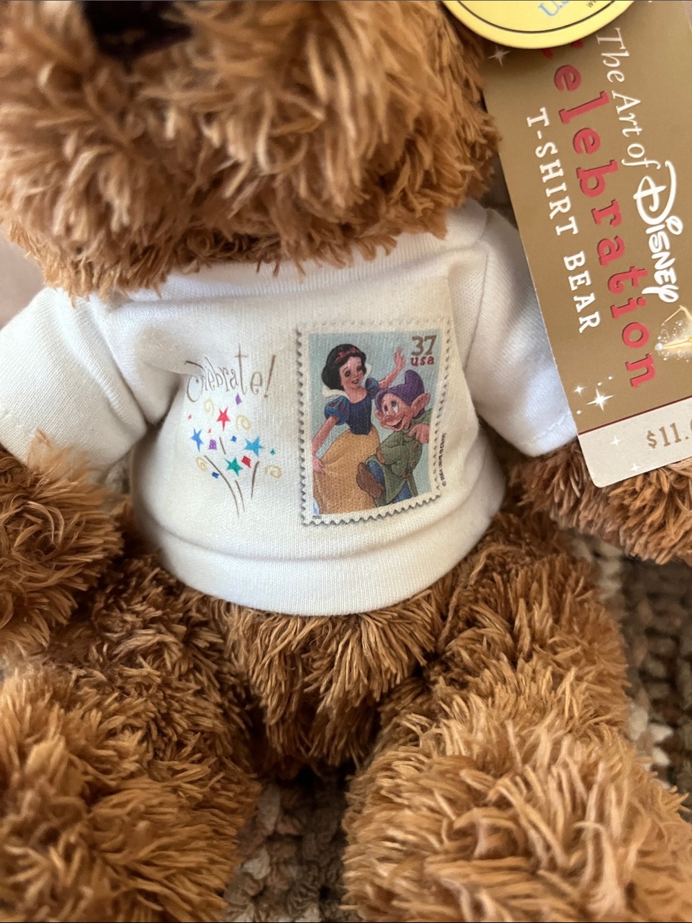 NWT Art of Disney USPS Brown Plush Bear w/White T-Shirt Featuring Princess Art - Picture 2 of 6